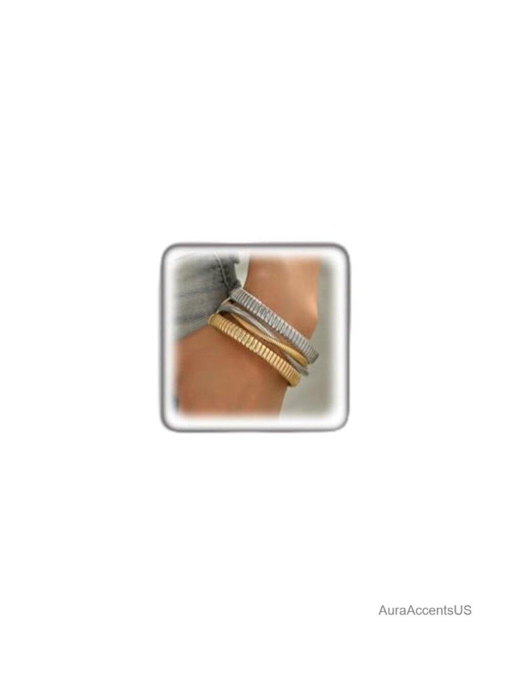 Chunky Open Cuff Bracelet Two Tone Coil Bangle Statement Jewelry